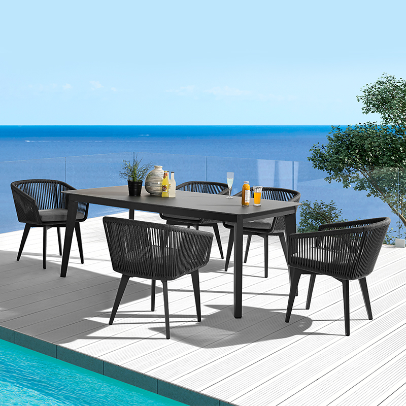 Luxury rope rattan wicker garden dining table and chair outdoor furniture dining set