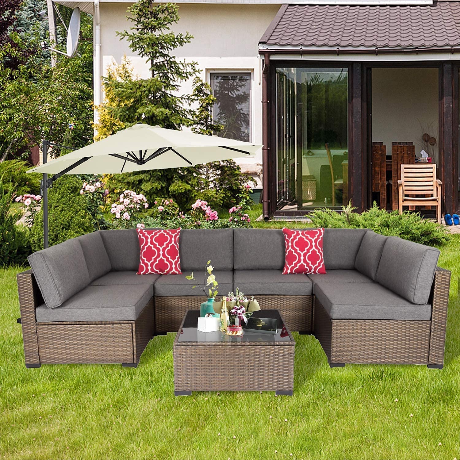 Tea Table Patio Rattan Conversation Chair Sofa Set