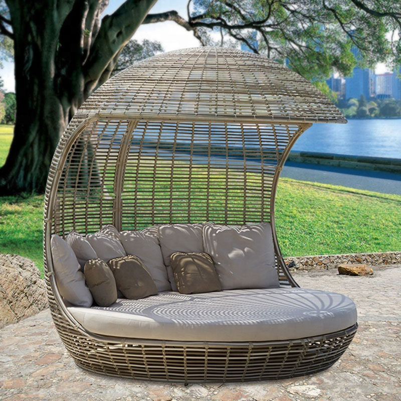 Aluminum frame wicker furniture outdoor canopy rattan sunbed beach daybed