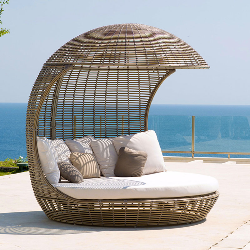 Aluminum frame wicker furniture outdoor canopy rattan sunbed beach daybed