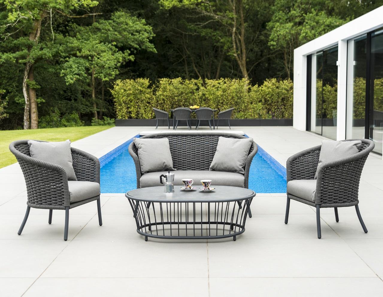 BRAIDED ROPE GARDEN LOUNGE SET WITH FULLY WEATHERPROOF CUSHIONS