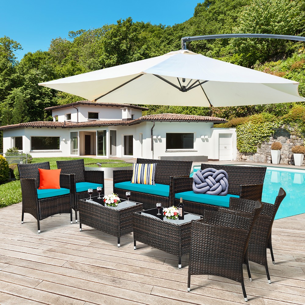 Rattan Patio Umbrella Furniture Set