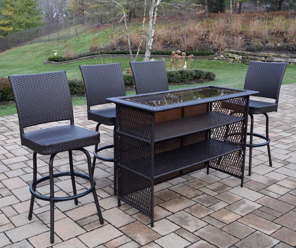 5-Piece Black Resin Wicker Outdoor Patio Bar Set