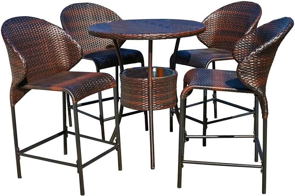 Brown Wicker Outdoor Bistro Bar Set with Ice Pail