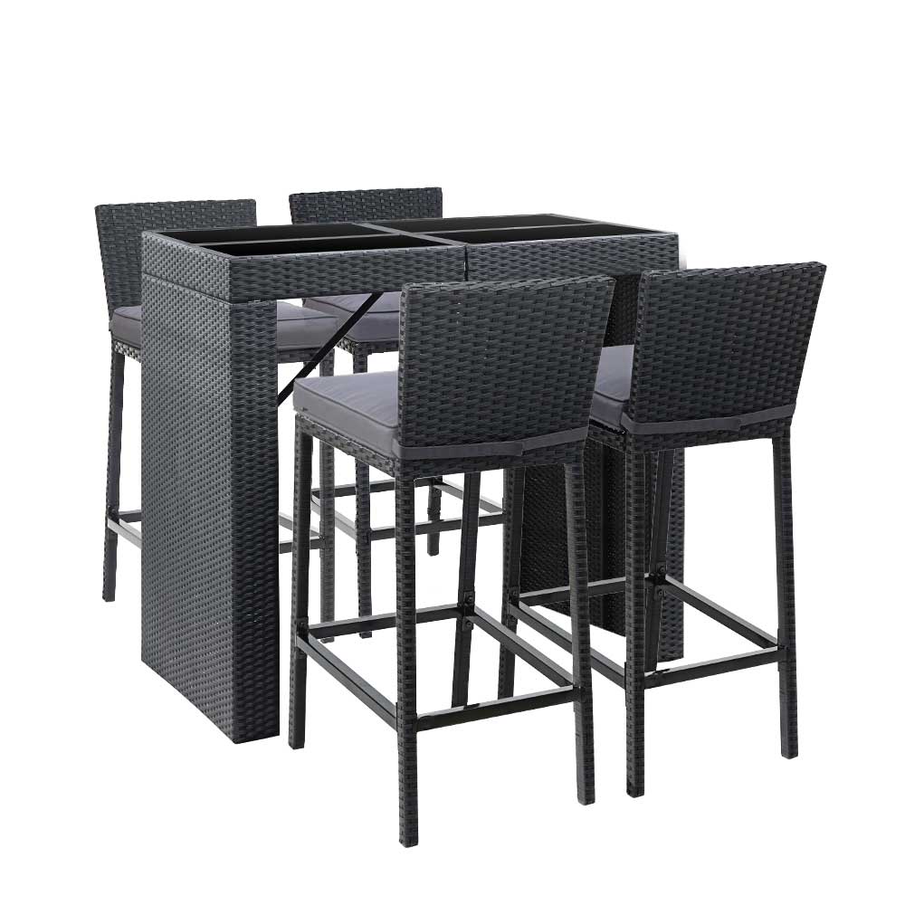 Gardeon Outdoor Bar Set Table Chairs Stools Rattan Patio Furniture 4 Seater