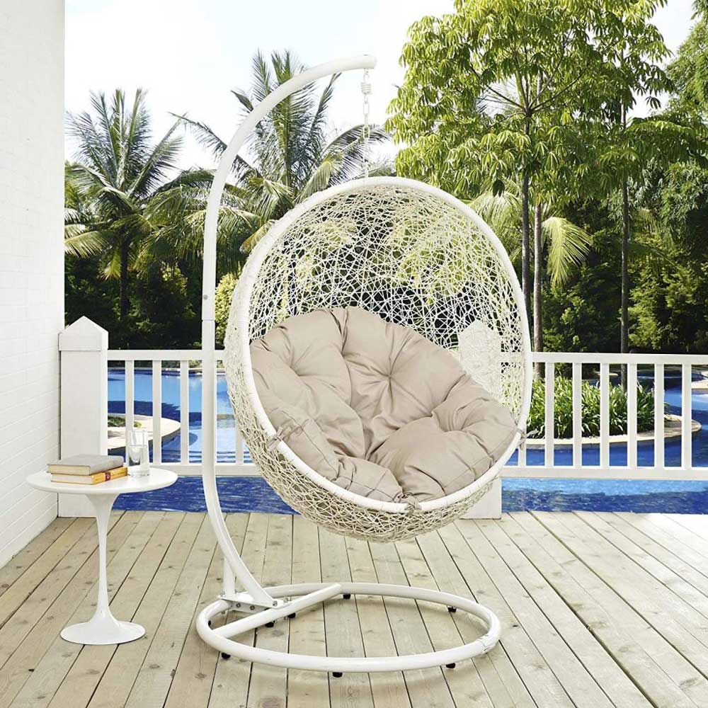 Outdoor Wicker Patio Swing with Stand