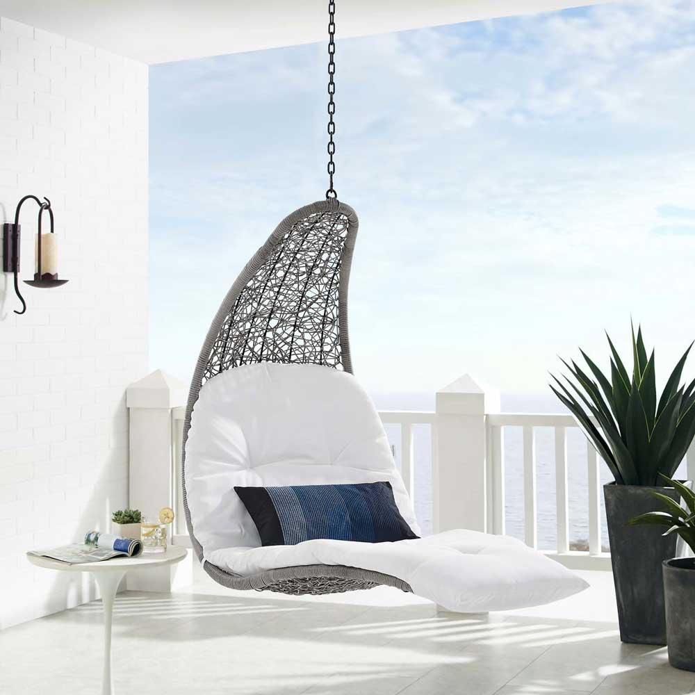 Wicker Rattan Outdoor Patio Porch Chaise Lounge Hanging Swing Chair