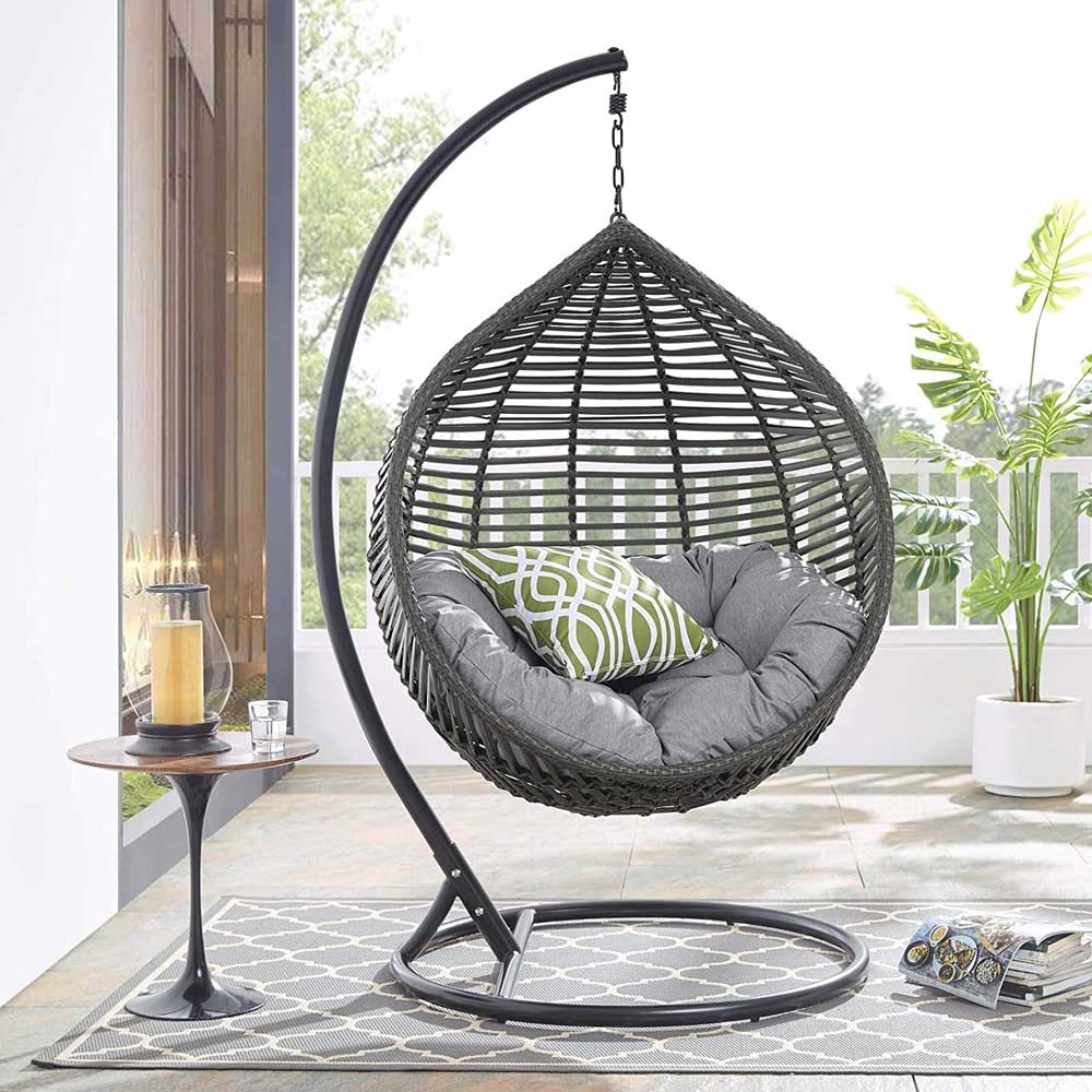 Modway Garner Outdoor Patio Wicker Rattan Teardrop Swing Chair