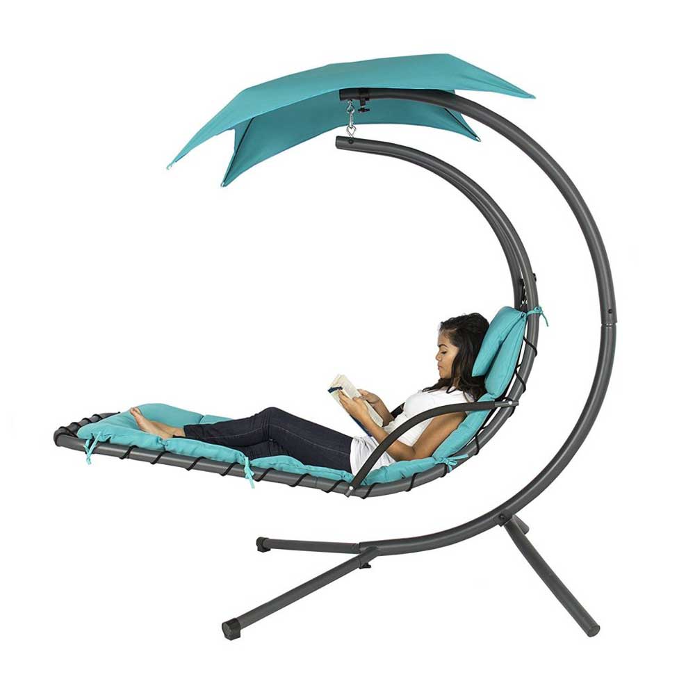 Outdoor Hanging Curved Steel Chaise Lounge Chair Swing