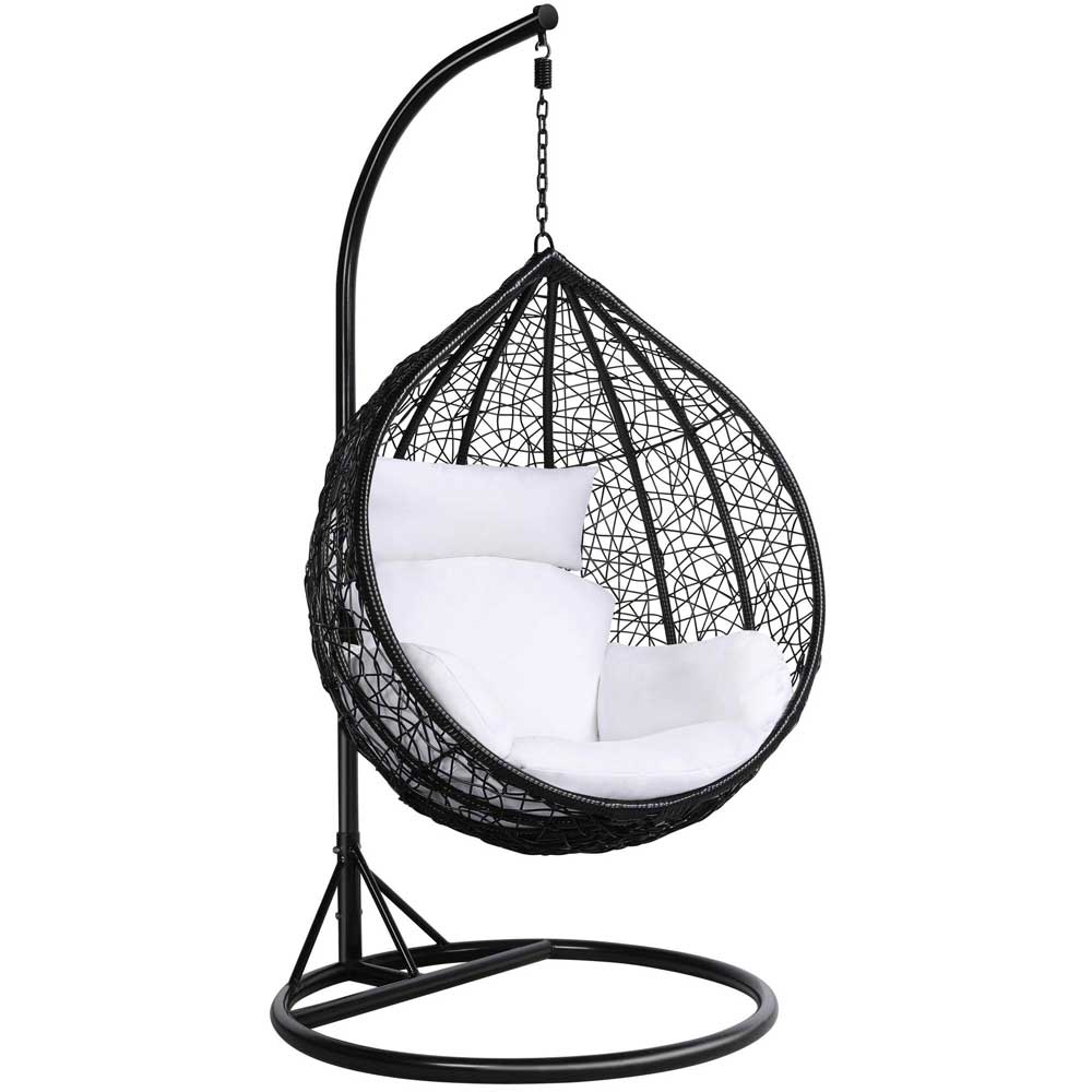 Rattan Swing Egg Chair Garden Patio Indoor Outdoor Hanging Chair with Stand Cushion and Cover