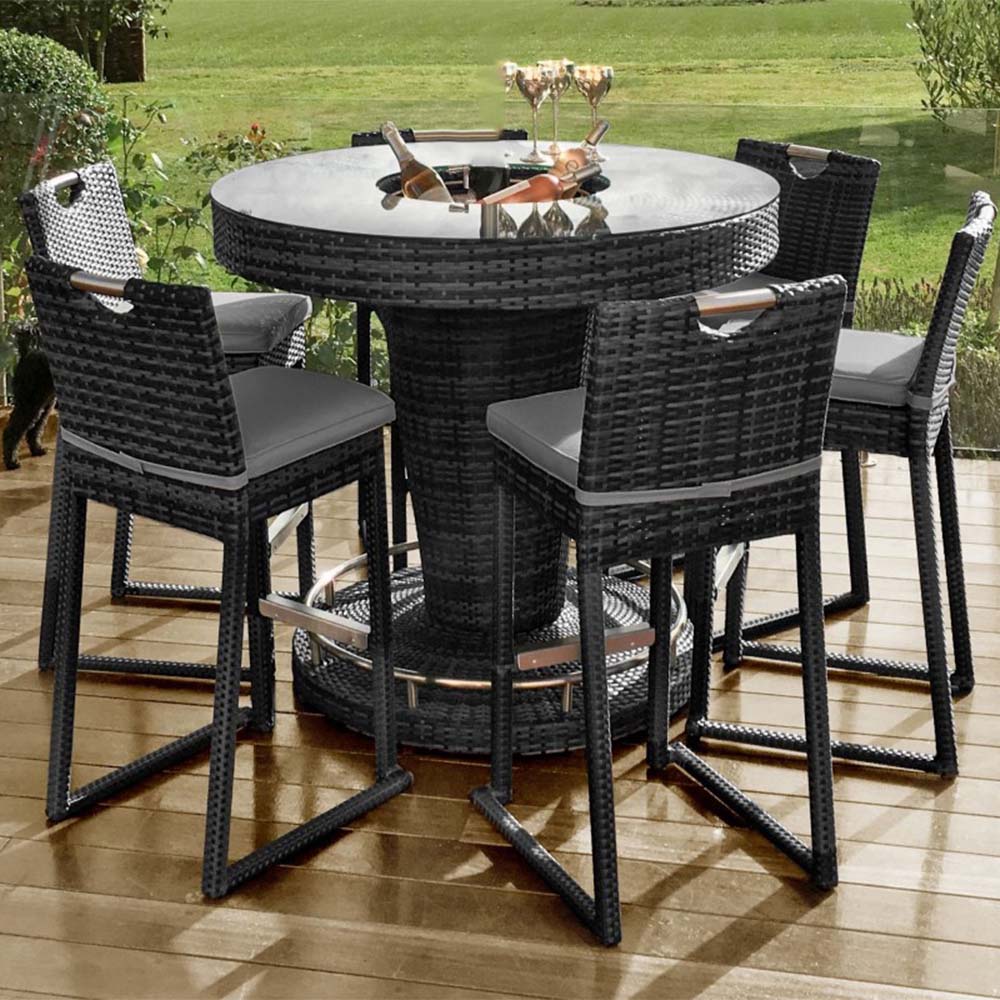 Maze Rattan 6 Seat Round Bar Set with Ice Bucket