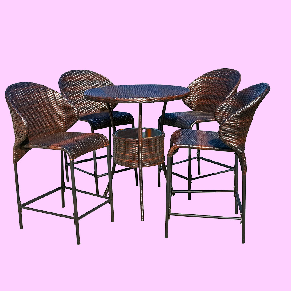 Outdoor Wicker Bistro Bar Set with Ice Pail 5-Pcs Set