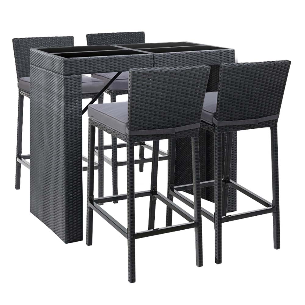 Outdoor Bar Set Table Chairs Stools Rattan Patio Furniture 4 Seaters