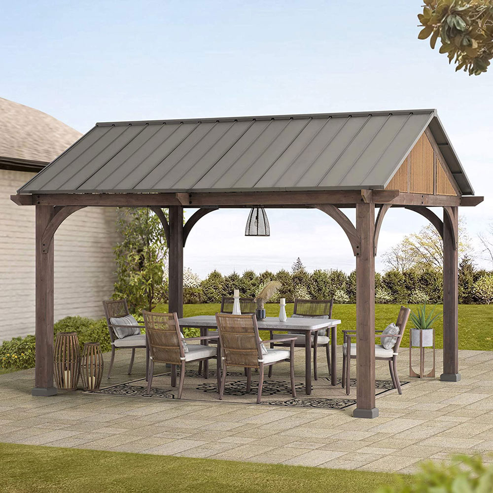 Gazebo with Brown Steel Hardtop Roof