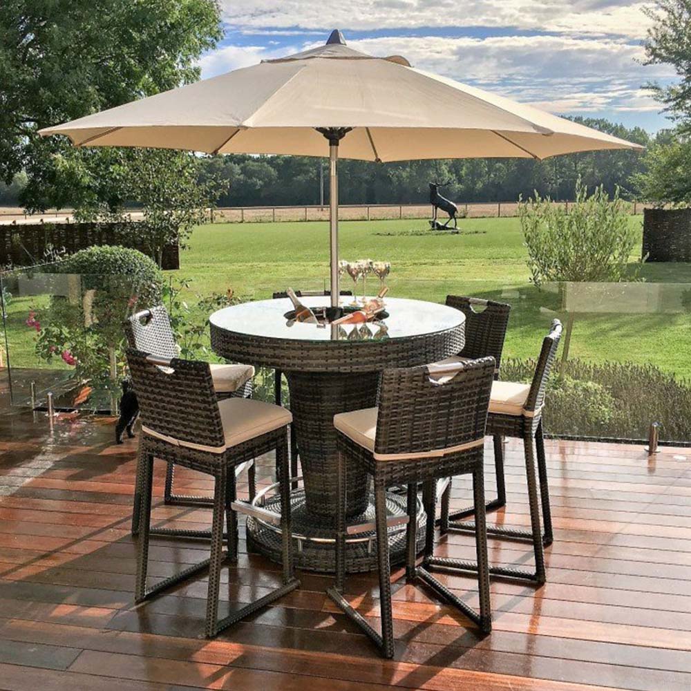 Crossweave 6 Seat Round Rattan Bar Set